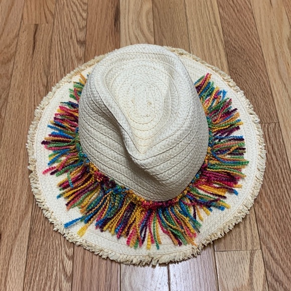 Shiraleah Colorful Fringe Woven Panama Hat Summer Beach Sun OS - Picture 1 of 4